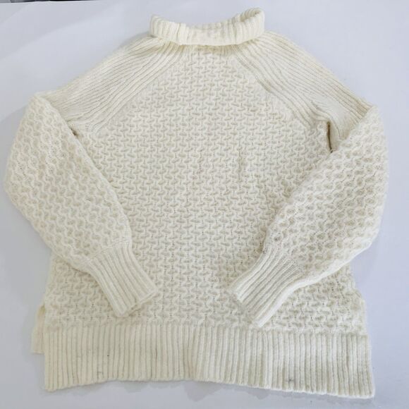Anthropologie Bia Sweater S Cream Mock Neck Fluffy Cable Chunky Knit Puff Preppy - Picture 8 of 14